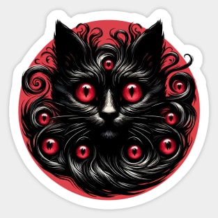 Spooky Abstract Black Cat Demon With Many Eyes Sticker